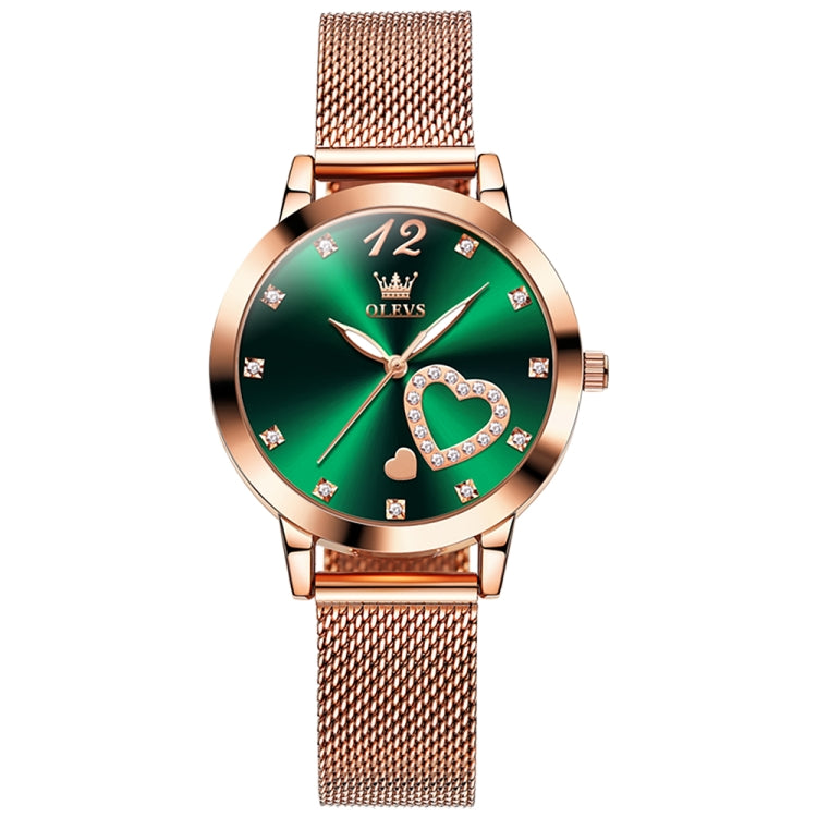 OLEVS 5189 Women Heart Shape Waterproof Quartz Watch(Green) - Metal Strap Watches by OLEVS | Online Shopping South Africa | PMC Jewellery