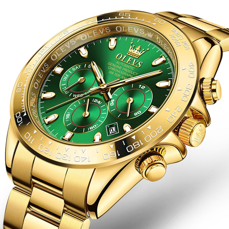 OLEVS 6638 Men Multifunctional Luminous Waterproof Mechanical Watch(Green) - Metal Strap Watches by OLEVS | Online Shopping South Africa | PMC Jewellery | Buy Now Pay Later Mobicred