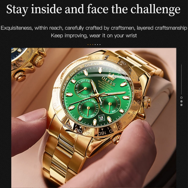 OLEVS 6638 Men Multifunctional Luminous Waterproof Mechanical Watch(Green) - Metal Strap Watches by OLEVS | Online Shopping South Africa | PMC Jewellery