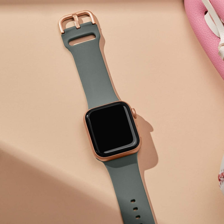 For Apple Watch SE 44mm Pin Buckle Silicone Watch Band(Olive) - Watch Bands by PMC TechLife | Online Shopping South Africa | PMC TechLife