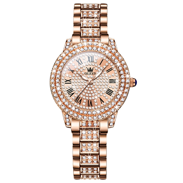 OLEVS 9943 Women Diamond Waterproof Quartz Watch(Rose Gold Diamond Face) - Metal Strap Watches by OLEVS | Online Shopping South Africa | PMC Jewellery | Buy Now Pay Later Mobicred