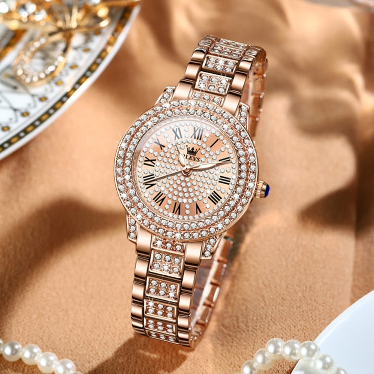 OLEVS 9943 Women Diamond Waterproof Quartz Watch(Rose Gold Diamond Face) - Metal Strap Watches by OLEVS | Online Shopping South Africa | PMC Jewellery | Buy Now Pay Later Mobicred