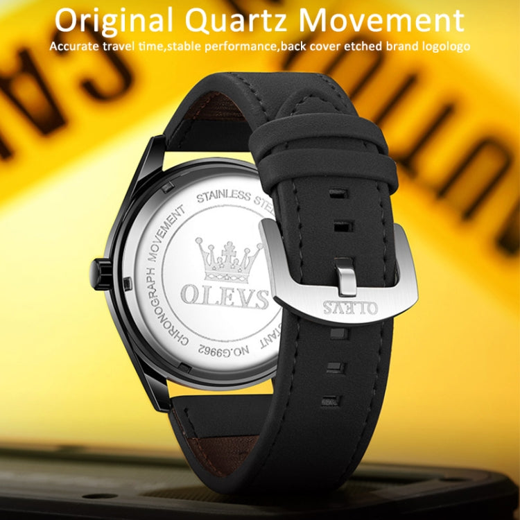 OLEVS 9962 Men Multifunctional Waterproof Quartz Watch(Silver + Black) - Leather Strap Watches by OLEVS | Online Shopping South Africa | PMC Jewellery