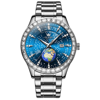 OLEVS 9967 Men Starry Sky Face Diamond Bezel Quartz Watch(Blue Steel Strap) - Leather Strap Watches by OLEVS | Online Shopping South Africa | PMC Jewellery | Buy Now Pay Later Mobicred