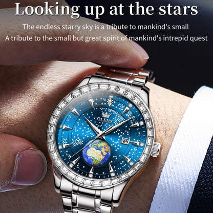 OLEVS 9967 Men Starry Sky Face Diamond Bezel Quartz Watch(Blue Steel Strap) - Leather Strap Watches by OLEVS | Online Shopping South Africa | PMC Jewellery | Buy Now Pay Later Mobicred