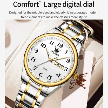 OLEVS 5567 Men Steel Strap Waterproof Quartz Watch(White + Gold) - Metal Strap Watches by OLEVS | Online Shopping South Africa | PMC Jewellery