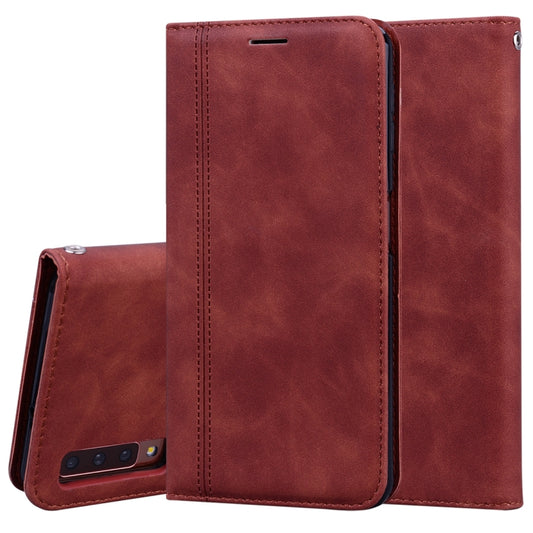 For Samsung Galaxy A7 (2018) Frosted Business Magnetic Horizontal Flip PU Leather Case with Holder & Card Slot & Lanyard(Brown) - Galaxy Phone Cases by PMC Jewellery | Online Shopping South Africa | PMC Jewellery | Buy Now Pay Later Mobicred