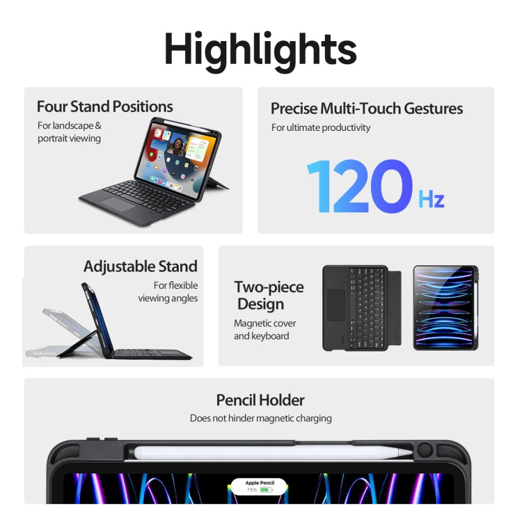 For iPad Air 11 2024 / 4&5 / iPad Pro 11 2022 DUX DUCIS DK Series Magnetic Wireless Bluetooth Keyboard Tablet Case(Black) - For iPad Pro by DUX DUCIS | Online Shopping South Africa | PMC Jewellery | Buy Now Pay Later Mobicred