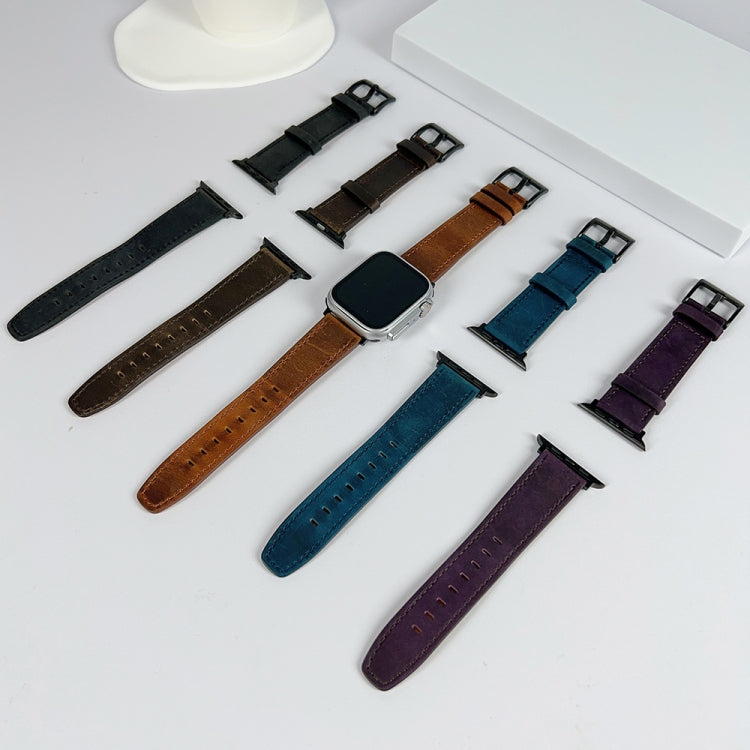 For Apple Watch 9 45mm Retro Texture Leather Watch Band(Blue) - Watch Bands by PMC TechLife | Online Shopping South Africa | PMC TechLife