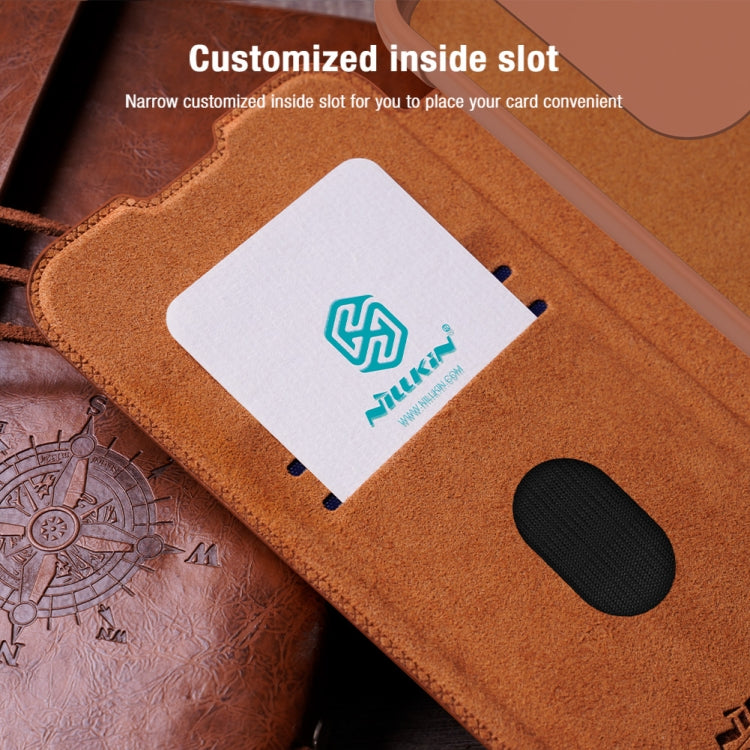 For Samsung Galaxy A55 NILLKIN QIN Series Pro Sliding Camera Cover Design Leather Phone Case(Brown) - Galaxy Phone Cases by NILLKIN | Online Shopping South Africa | PMC Jewellery