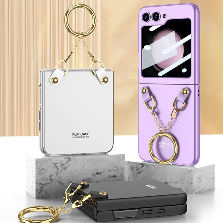 For Samsung Galaxy Z Flip5 GKK Integrated Necklace Hinged Flip Phone Case with Ring Holder(White) - Galaxy Z Flip5 Cases by GKK | Online Shopping South Africa | PMC Jewellery