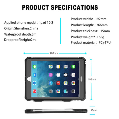 For iPad 10.2 RedPepper Shockproof Waterproof PC + TPU Protective Case with Lanyard & Pen Tray & Holder(Black) - iPad 10.2 Cases by RedPepper | Online Shopping South Africa | PMC Jewellery | Buy Now Pay Later Mobicred