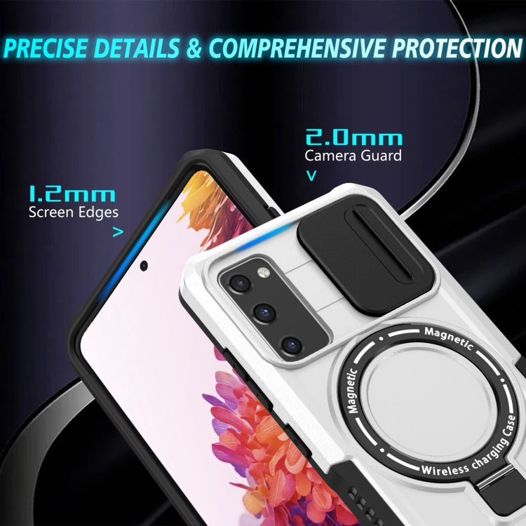 For Samsung Galaxy S20 FE Sliding Camshield Magsafe Holder TPU Hybrid PC Phone Case(Black White) - Galaxy Phone Cases by PMC TechLife | Online Shopping South Africa | PMC TechLife