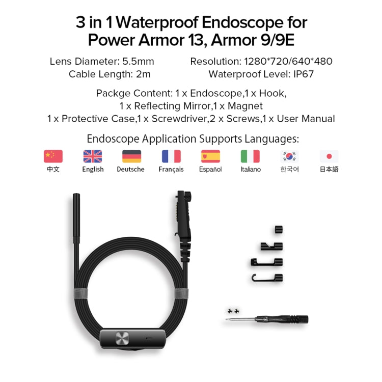 Ulefone Endoscope E1 IP67 Waterproof 3 in 1 Endoscope for Ulefone Power Armor 21 / 19 / 18T / 16 Pro / 13 / Armor Pad(Black) - free shipping - PMC TechLife - Order now!