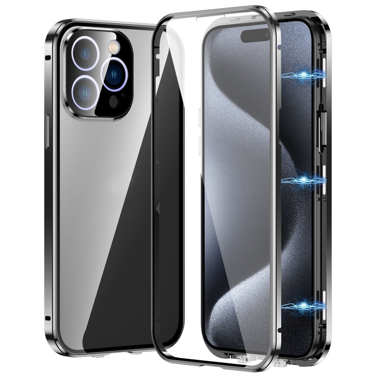 For iPhone 15 Pro Magnetic Double-buckle HD Tempered Glass Phone Case(Black) - iPhone 15 Pro Cases by PMC TechLife | Online Shopping South Africa | PMC TechLife | Buy Now Pay Later Mobicred