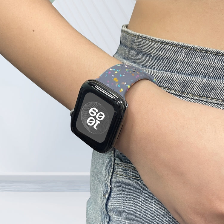 For Apple Watch SE 2022 44mm Floral Silicone Watch Band(Grey) - Watch Bands by PMC TechLife | Online Shopping South Africa | PMC TechLife
