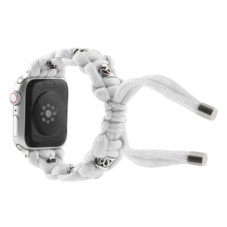 For Apple Watch SE 2023 40mm Silk Silver Beads Braided Watch Band(White) - Watch Bands by PMC TechLife | Online Shopping South Africa | PMC TechLife