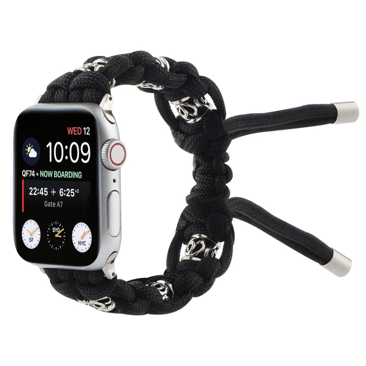 For Apple Watch Series 9 45mm Silk Silver Beads Braided Watch Band(Black) - Watch Bands by PMC TechLife | Online Shopping South Africa | PMC TechLife