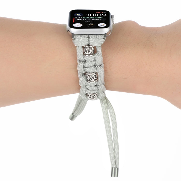 For Apple Watch Series 9 45mm Silk Silver Beads Braided Watch Band(Grey) - Watch Bands by PMC TechLife | Online Shopping South Africa | PMC TechLife
