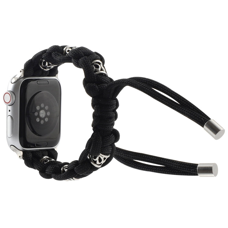 For Apple Watch Series 9 41mm Silk Silver Beads Braided Watch Band(Black) - Watch Bands by PMC TechLife | Online Shopping South Africa | PMC TechLife
