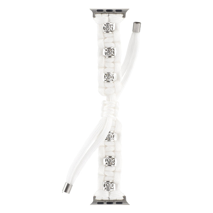 For Apple Watch Series 8 45mm Silk Silver Beads Braided Watch Band(White) - Watch Bands by PMC TechLife | Online Shopping South Africa | PMC TechLife