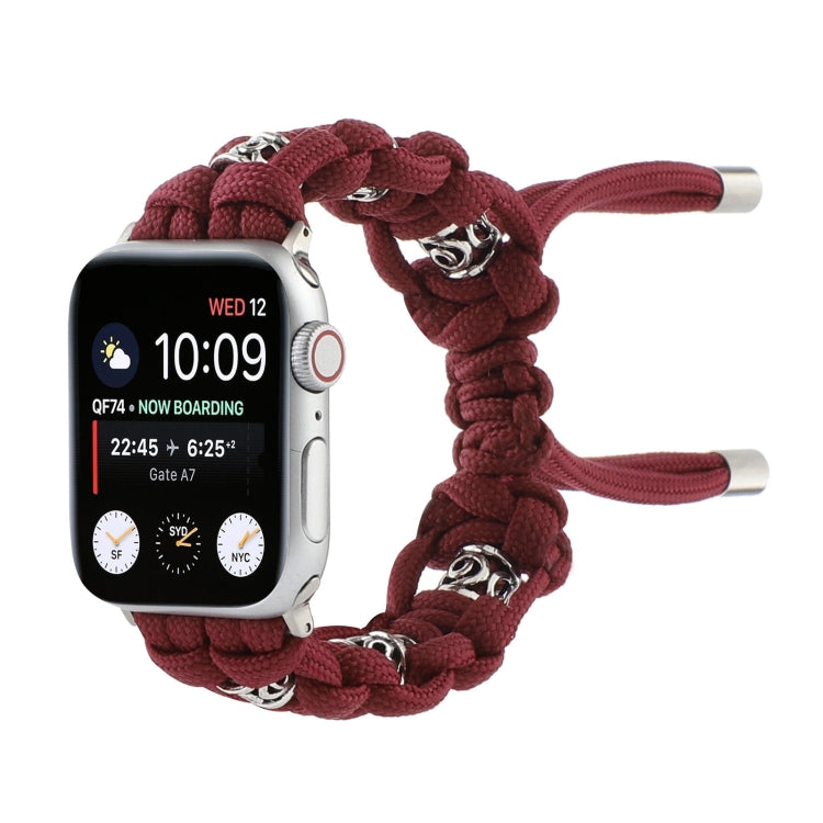 For Apple Watch Series 7 45mm Silk Silver Beads Braided Watch Band(Wine Red) - Watch Bands by PMC TechLife | Online Shopping South Africa | PMC TechLife