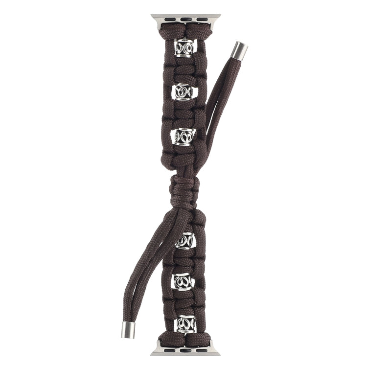 For Apple Watch Series 5 44mm Silk Silver Beads Braided Watch Band(Coffee) - Watch Bands by PMC TechLife | Online Shopping South Africa | PMC TechLife