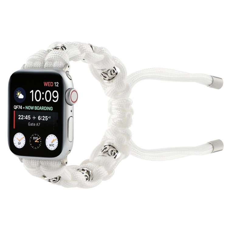 For Apple Watch Series 5 40mm Silk Silver Beads Braided Watch Band(White) - Watch Bands by PMC TechLife | Online Shopping South Africa | PMC TechLife