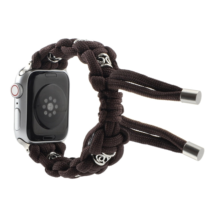 For Apple Watch Series 3 38mm Silk Silver Beads Braided Watch Band(Coffee) - Watch Bands by PMC TechLife | Online Shopping South Africa | PMC TechLife