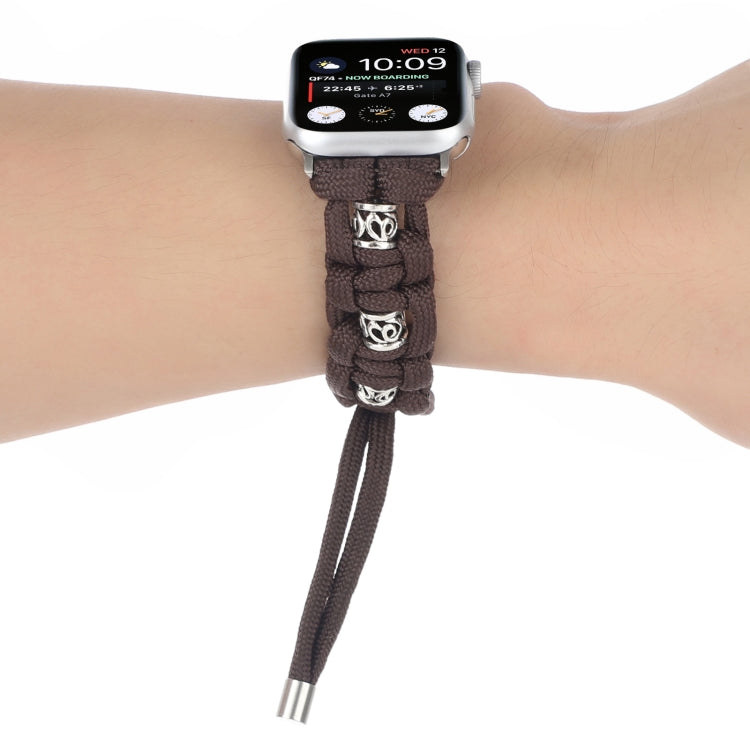 For Apple Watch Series 3 38mm Silk Silver Beads Braided Watch Band(Coffee) - Watch Bands by PMC TechLife | Online Shopping South Africa | PMC TechLife