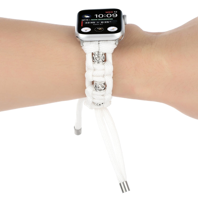 For Apple Watch Series 2 42mm Silk Silver Beads Braided Watch Band(White) - Watch Bands by PMC TechLife | Online Shopping South Africa | PMC TechLife