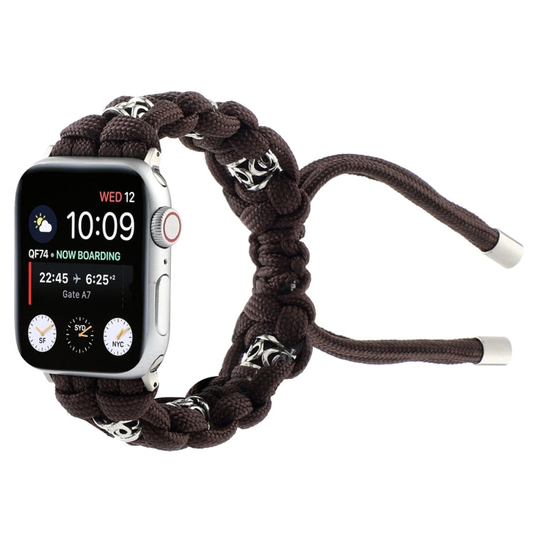 For Apple Watch Series 2 38mm Silk Silver Beads Braided Watch Band(Coffee) - Watch Bands by PMC TechLife | Online Shopping South Africa | PMC TechLife