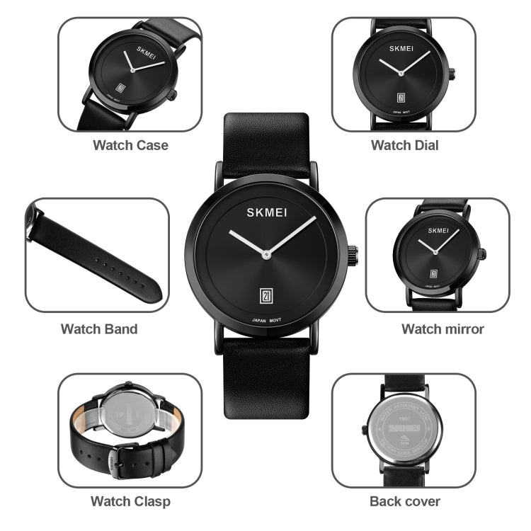 SKMEI 1907 Multifunctional Men 30M Waterproof Fashion Quartz Digital Wrist Watch(Silver) - Leather Strap Watches by SKMEI | Online Shopping South Africa | PMC Jewellery | Buy Now Pay Later Mobicred