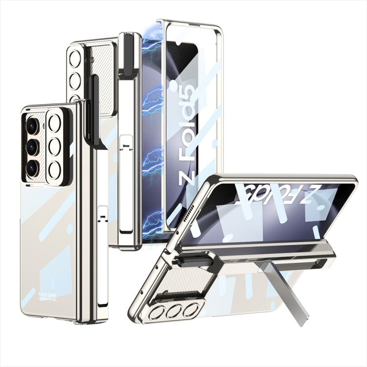 For Samsung Galaxy Z Fold5 5G GKK Integrated Push Lens Window Fold Hinge Phone Case with Pen Slots(Silver) - Galaxy Z Fold5 Cases by GKK | Online Shopping South Africa | PMC Jewellery | Buy Now Pay Later Mobicred