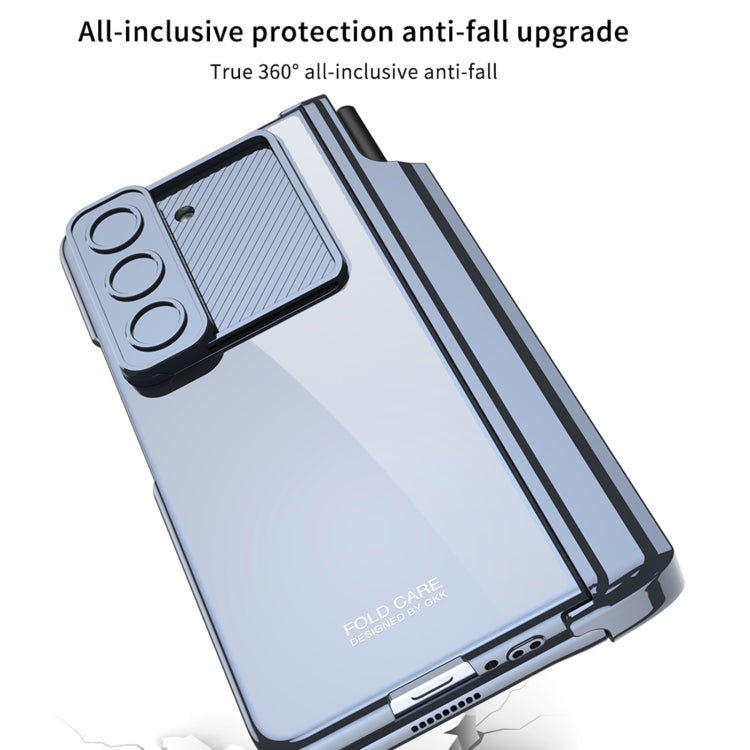 For Samsung Galaxy Z Fold5 5G GKK Integrated Push Lens Window Fold Hinge Phone Case with Pen Slots(Silver) - Galaxy Z Fold5 Cases by GKK | Online Shopping South Africa | PMC Jewellery | Buy Now Pay Later Mobicred