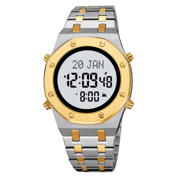 SKMEI 2043 Multifunctional Muslim Worships Compass Digital Wrist Watch(Silver Gold+White) - Metal Strap Watches by SKMEI | Online Shopping South Africa | PMC Jewellery | Buy Now Pay Later Mobicred