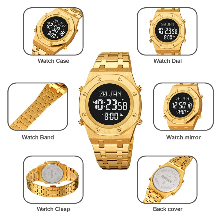 SKMEI 2043 Multifunctional Muslim Worships Compass Digital Wrist Watch(Rose Gold+White) - Metal Strap Watches by SKMEI | Online Shopping South Africa | PMC Jewellery | Buy Now Pay Later Mobicred