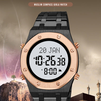 SKMEI 2043 Multifunctional Muslim Worships Compass Digital Wrist Watch(Black Rose Gold+White) - Metal Strap Watches by SKMEI | Online Shopping South Africa | PMC Jewellery | Buy Now Pay Later Mobicred