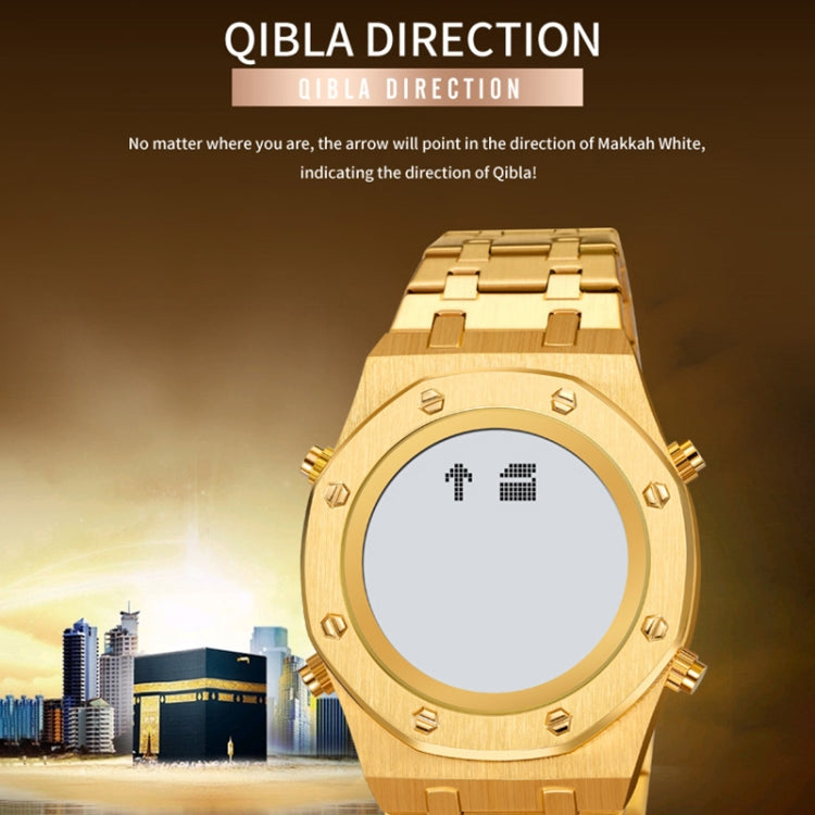 SKMEI 2043 Multifunctional Muslim Worships Compass Digital Wrist Watch(Silver Gold+White) - Metal Strap Watches by SKMEI | Online Shopping South Africa | PMC Jewellery | Buy Now Pay Later Mobicred