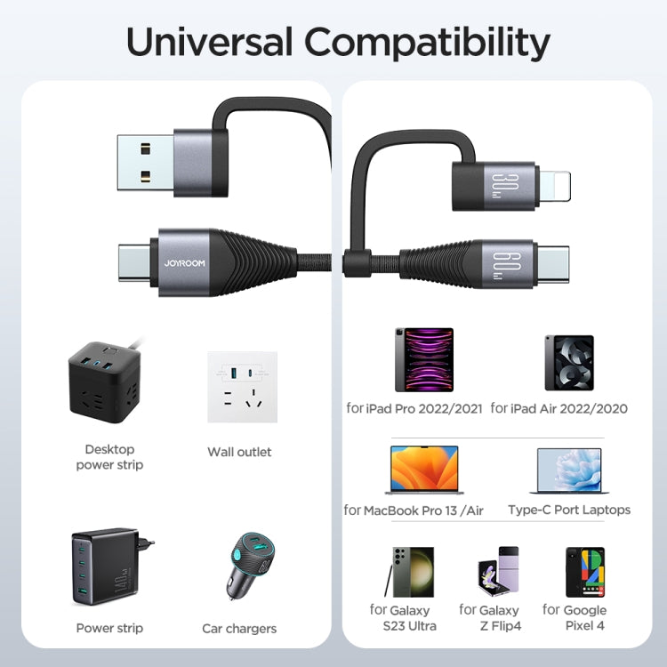 JOYROOM SA37-2T2 60W Multi-Function Series 4 in 1 Fast Charging Data Cable, Length:1.2m(Black) - free shipping - PMC TechLife - Order now!