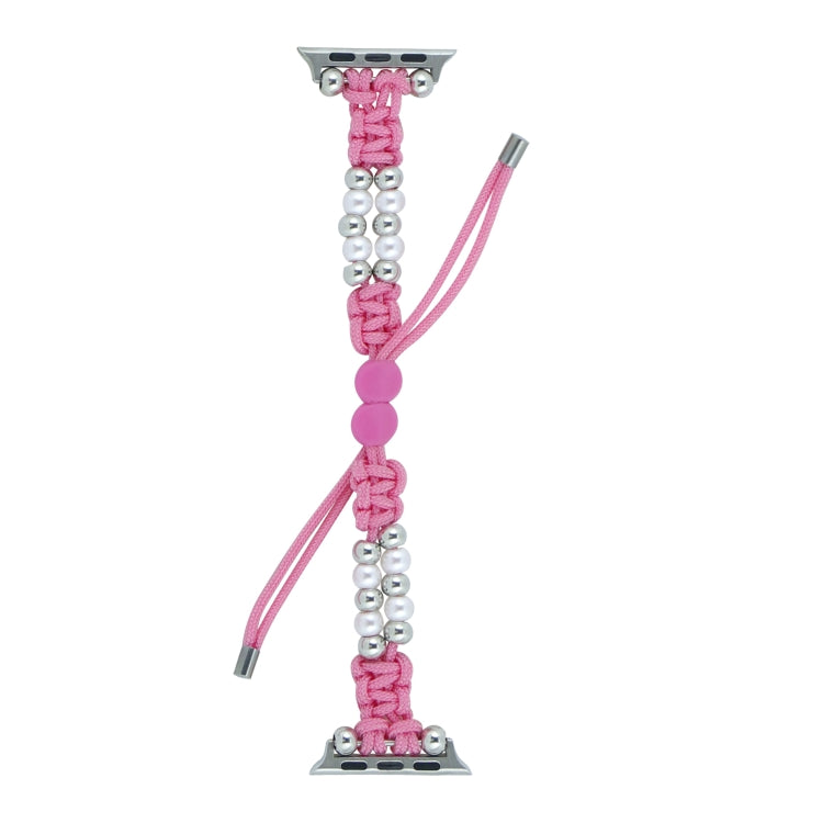 For Apple Watch Series 9 45mm Paracord Row Beads Drawstring Braided Watch Band(Pink) - Watch Bands by PMC TechLife | Online Shopping South Africa | PMC TechLife