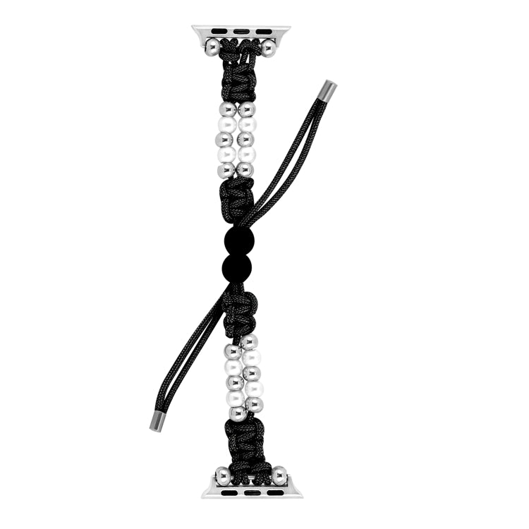 For Apple Watch Series 9 45mm Paracord Row Beads Drawstring Braided Watch Band(Black) - Watch Bands by PMC TechLife | Online Shopping South Africa | PMC TechLife