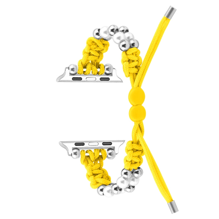 For Apple Watch Series 9 41mm Paracord Row Beads Drawstring Braided Watch Band(Yellow) - Watch Bands by PMC TechLife | Online Shopping South Africa | PMC TechLife