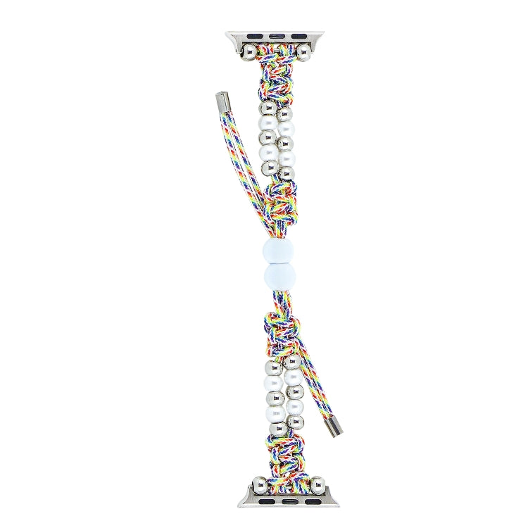 For Apple Watch Ultra 49mm Paracord Row Beads Drawstring Braided Watch Band(Rainbow) - Watch Bands by PMC TechLife | Online Shopping South Africa | PMC TechLife