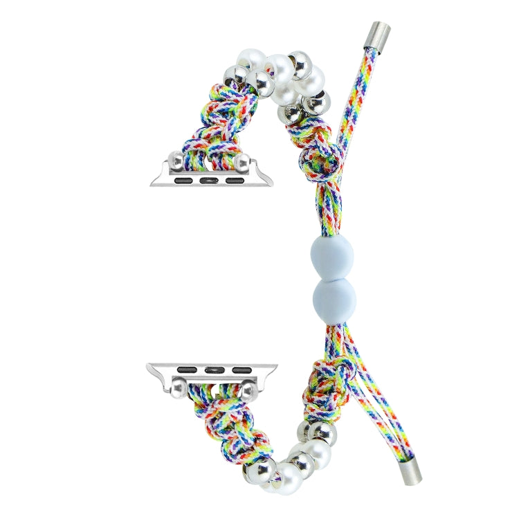 For Apple Watch Series 8 45mm Paracord Row Beads Drawstring Braided Watch Band(Rainbow) - Watch Bands by PMC TechLife | Online Shopping South Africa | PMC TechLife
