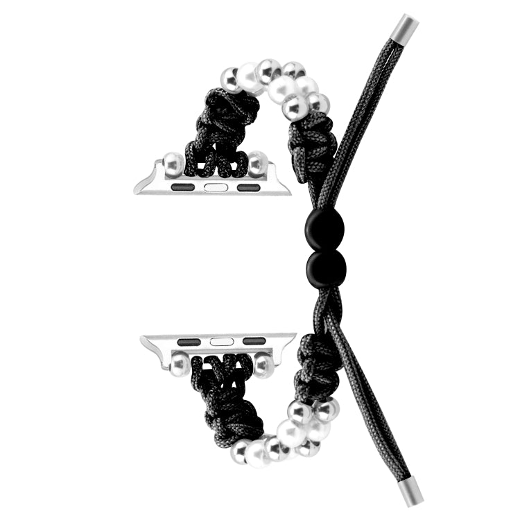 For Apple Watch Series 7 41mm Paracord Row Beads Drawstring Braided Watch Band(Black) - Watch Bands by PMC TechLife | Online Shopping South Africa | PMC TechLife