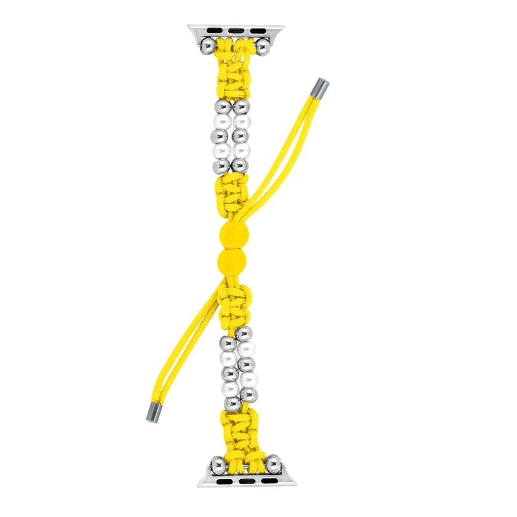 For Apple Watch Series 7 41mm Paracord Row Beads Drawstring Braided Watch Band(Yellow) - Watch Bands by PMC TechLife | Online Shopping South Africa | PMC TechLife