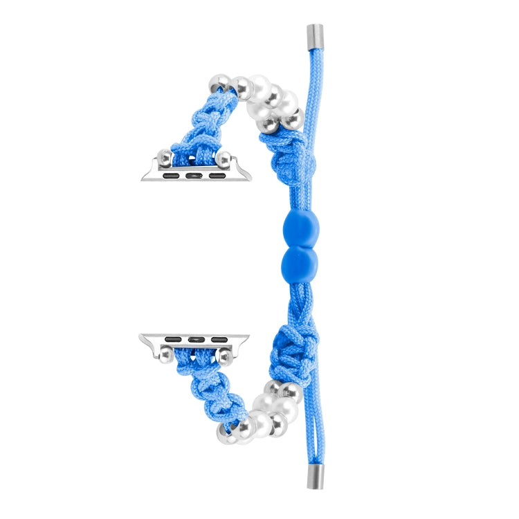 For Apple Watch Series 7 41mm Paracord Row Beads Drawstring Braided Watch Band(Blue) - Watch Bands by PMC TechLife | Online Shopping South Africa | PMC TechLife