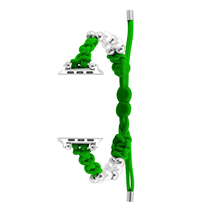 For Apple Watch SE 44mm Paracord Row Beads Drawstring Braided Watch Band(Green) - Watch Bands by PMC TechLife | Online Shopping South Africa | PMC TechLife