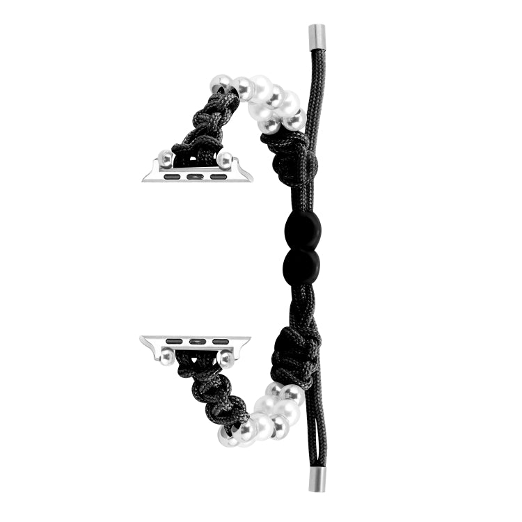 For Apple Watch Series 5 40mm Paracord Row Beads Drawstring Braided Watch Band(Black) - Watch Bands by PMC TechLife | Online Shopping South Africa | PMC TechLife